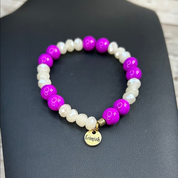 Erimish Jewelry - Erimish Fuchsia and Ivory Crystal Beaded Bracelet